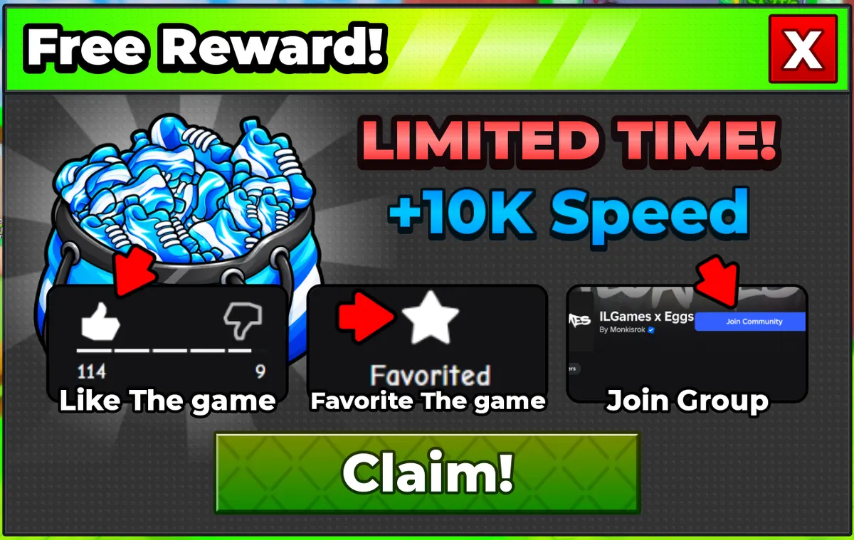 Break and Steal an Egg free reward panel showing like favorite and group requirements