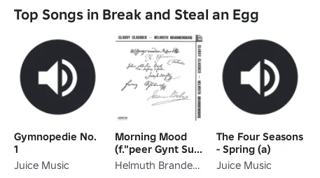 Top Songs panel in Break and Steal an Egg